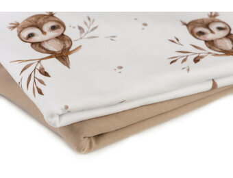 Jersey Katoen Stof Digitale Print - Schattige Bosuilen