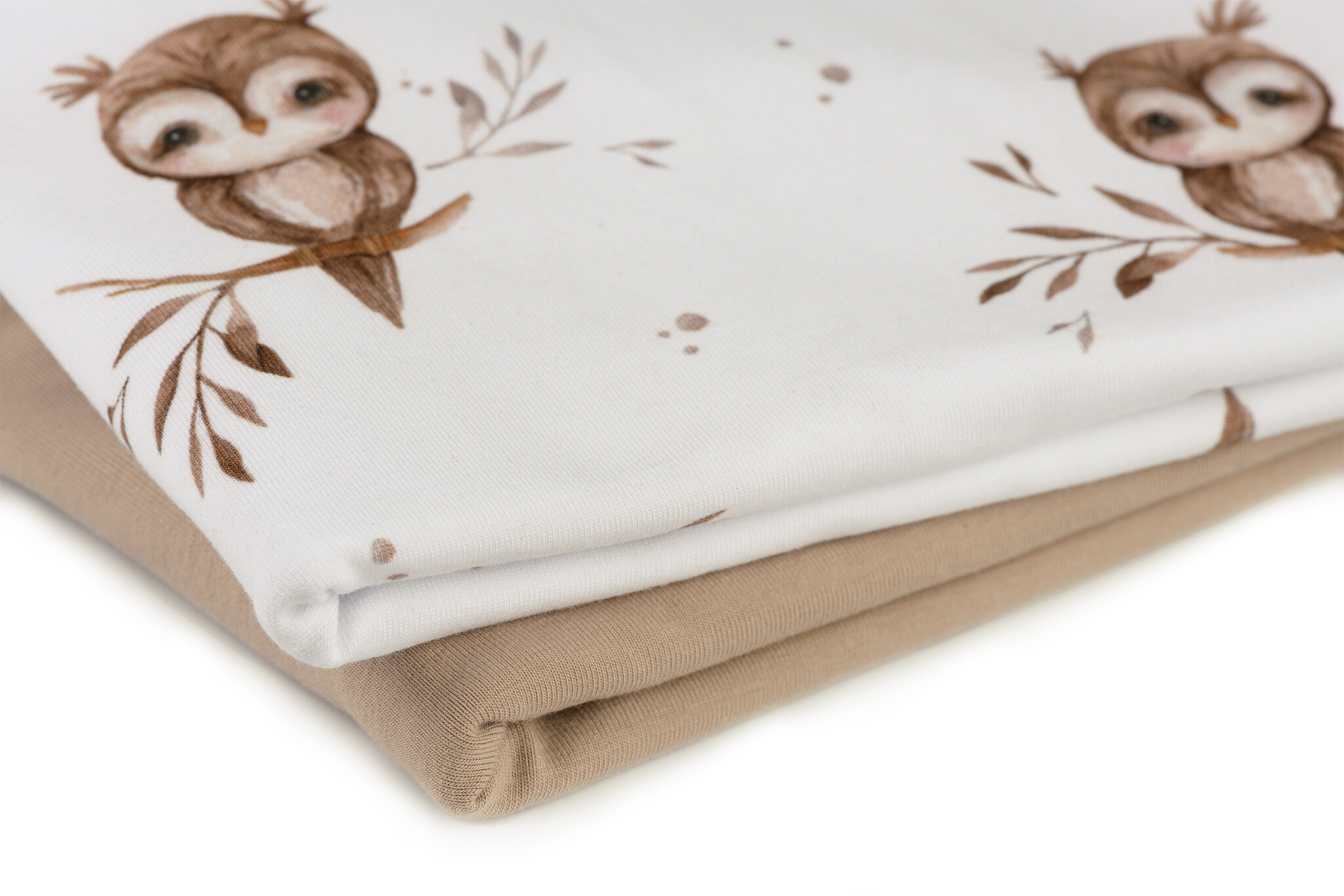 Jersey Katoen Stof Digitale Print - Schattige Bosuilen