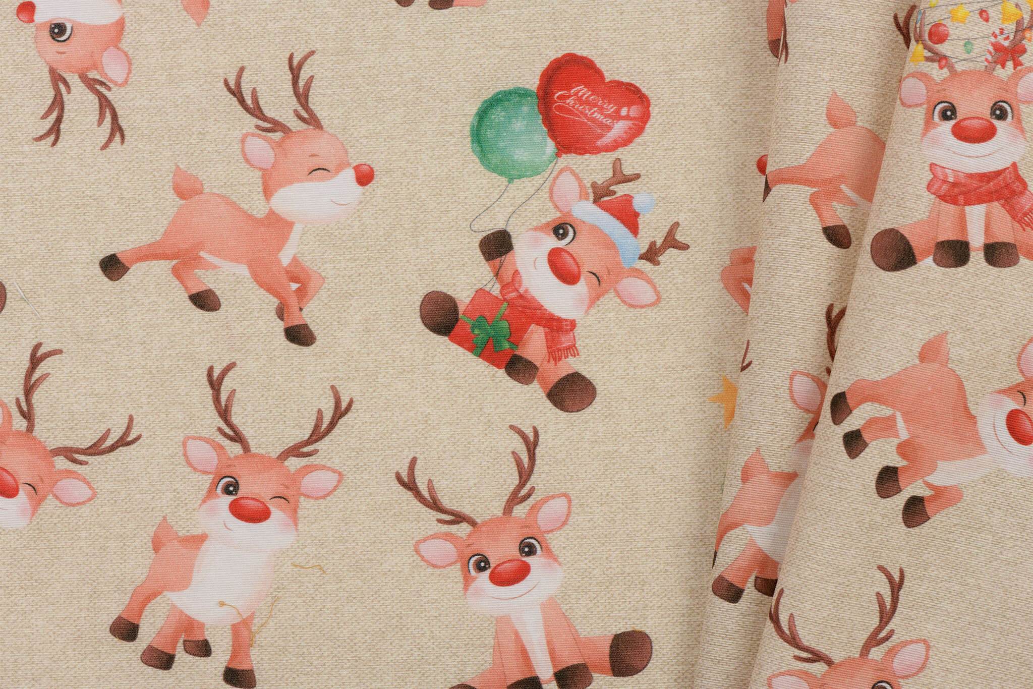 Deco Stof Kerst "Rudolph" - Linnenlook