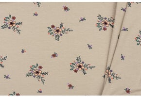 Organic Jersey Katoen Stof Digitale Print - Bloesem Beige