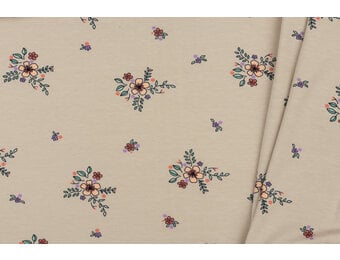 Organic Jersey Katoen Stof Digitale Print - Bloesem Beige