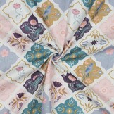 Poplin Katoen Stof Digitale Print - Vogels & Bloemen - Wit