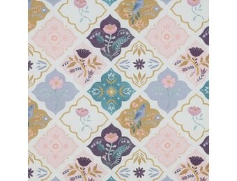 Poplin Katoen Stof Digitale Print - Vogels & Bloemen - Wit