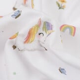 Organic Jersey Katoen Stof Digitale Print - Eenhoorn Wit