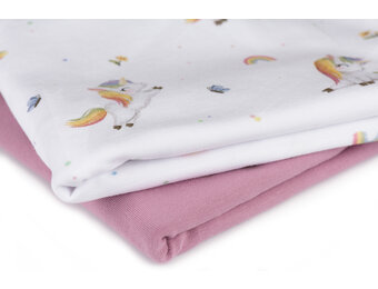 Organic Jersey Katoen Stof Digitale Print - Eenhoorn Wit