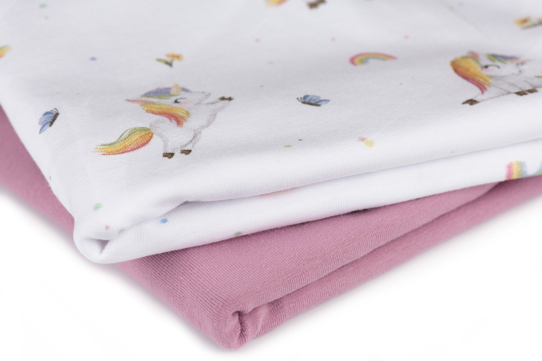 Organic Jersey Katoen Stof Digitale Print - Eenhoorn Wit