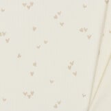 Rib Jersey Stof Bedrukt - Onregelmatige Hartjes Licht Beige