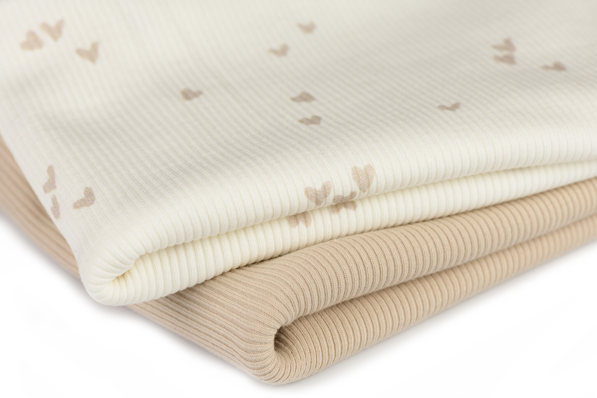 Rib Jersey Stof Bedrukt - Onregelmatige Hartjes Licht Beige