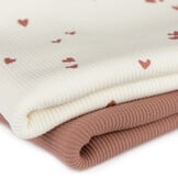 Rib Jersey Stof Bedrukt - Onregelmatige Hartjes Klei Roze