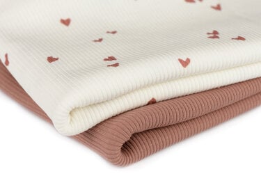 Rib Jersey Stof Bedrukt - Onregelmatige Hartjes Klei Roze