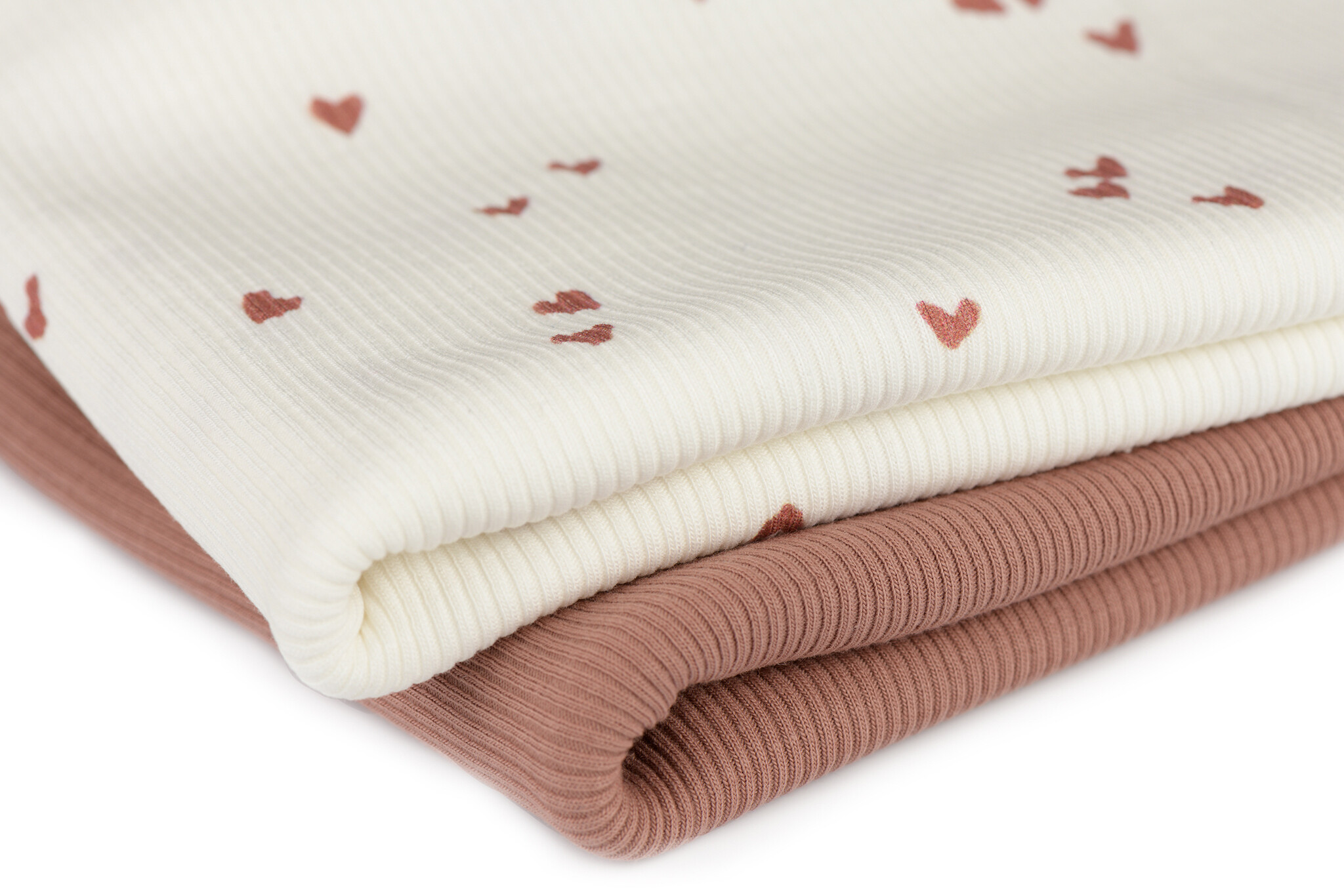 Rib Jersey Stof Bedrukt - Onregelmatige Hartjes Klei Roze