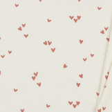 Rib Jersey Stof Bedrukt - Onregelmatige Hartjes Klei Roze