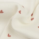 Rib Jersey Stof Bedrukt - Onregelmatige Hartjes Klei Roze