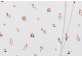 Jersey Katoen Stof Digitale Print - Rozenbloemen - Wit