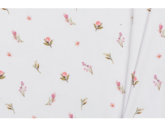 Jersey Katoen Stof Digitale Print - Rozenbloemen - Wit