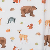 Katoen Poplin Stof Digitale Print - Woud Vrienden - Wit