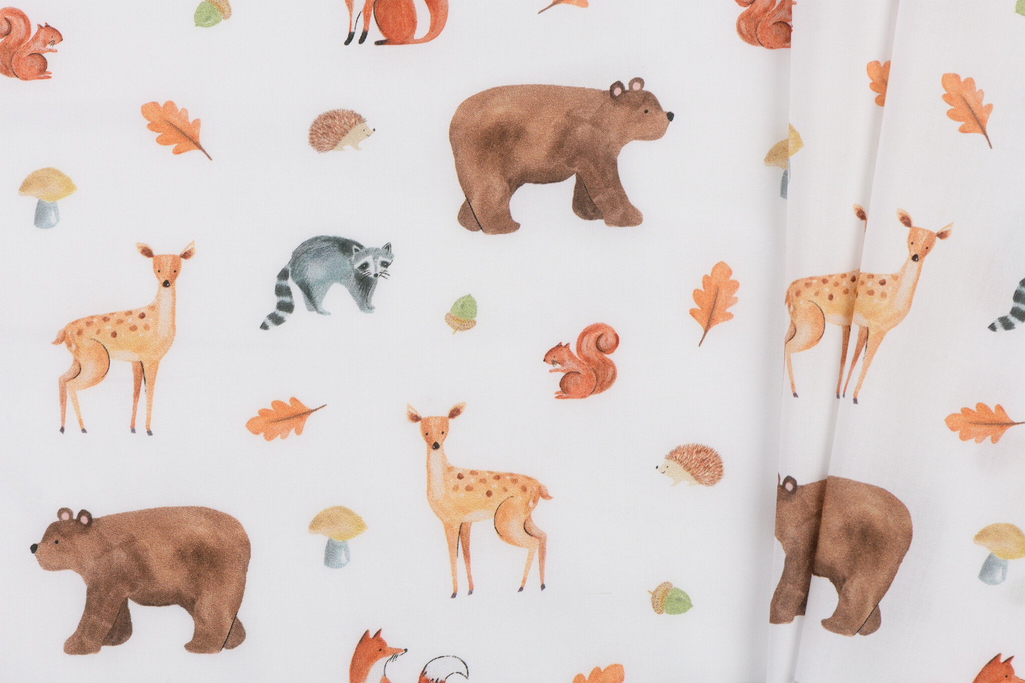 Katoen Poplin Stof Digitale Print - Woud Vrienden - Wit