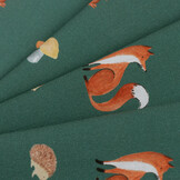 Katoen Poplin Stof Digitale Print - Woud Vrienden - Donkergroen