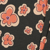 Jersey Katoen Stof Bloemen - Antraciet Melange
