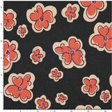 Jersey Katoen Stof Bloemen - Antraciet Melange