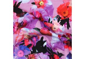 French Terry Stof Digitale Print - Bloemen Lavendel