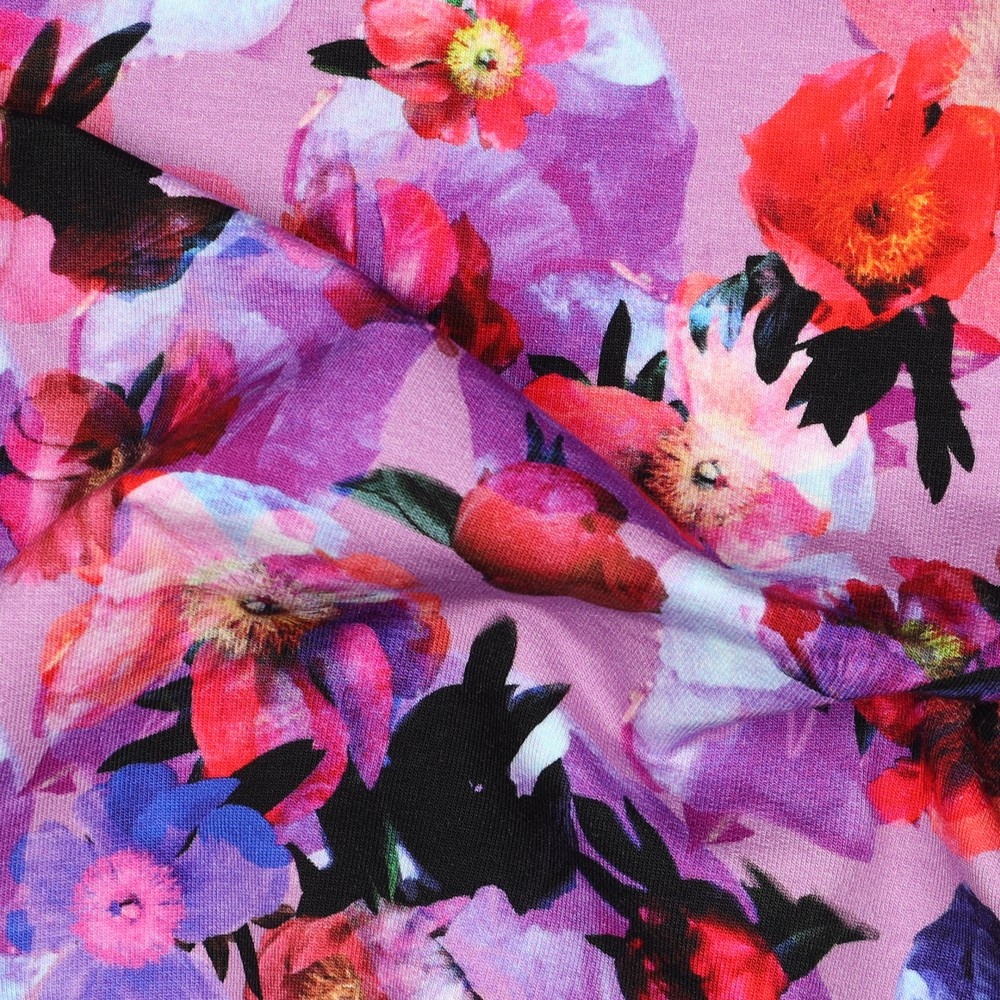 French Terry Stof Digitale Print - Bloemen Lavendel