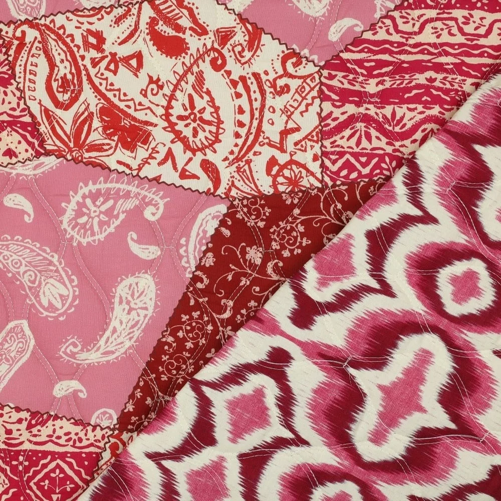 Stepped Katoen Stof - Patchwork Fuchsia