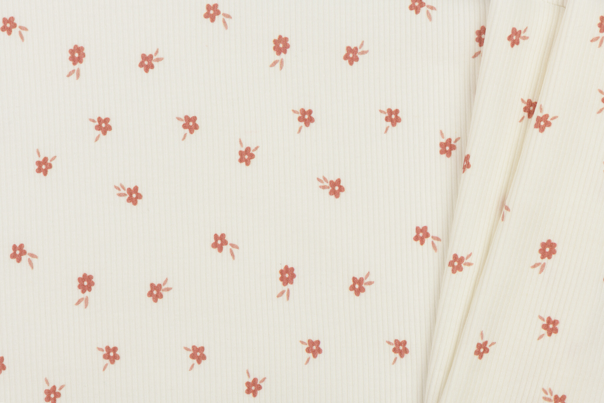 Rib Jersey Stof - Ditsy Bloem Ecru