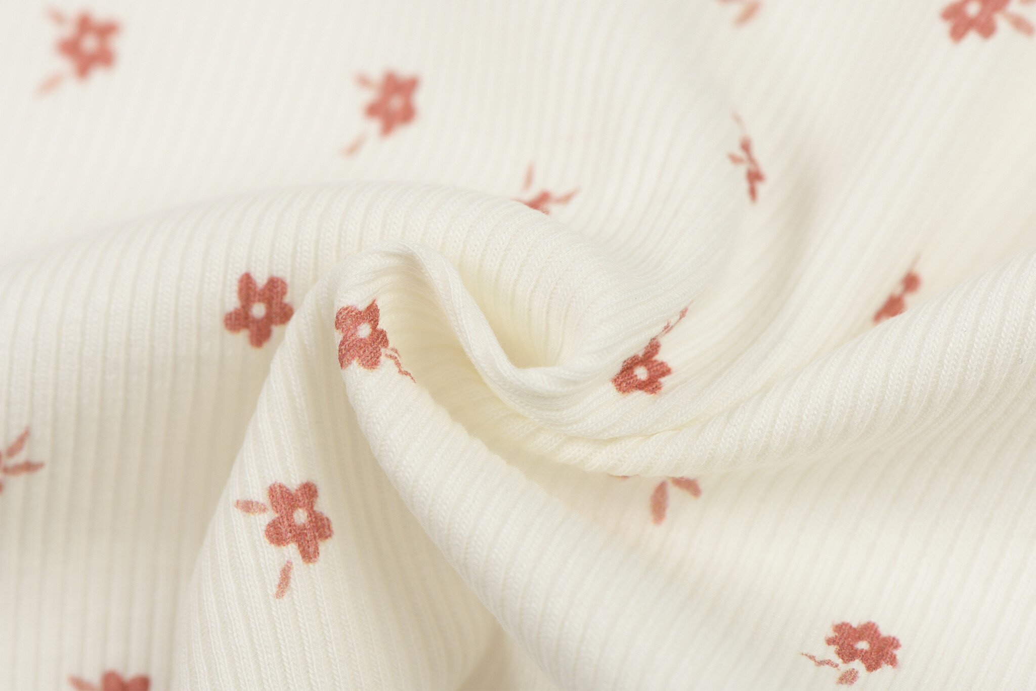 Rib Jersey Stof - Ditsy Bloem Ecru