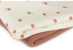 Rib Jersey Stof - Ditsy Bloem Ecru