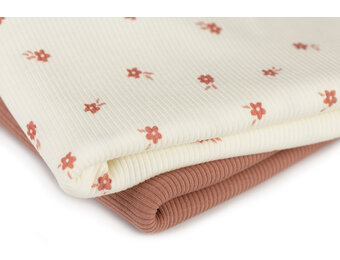 Rib Jersey Stof - Ditsy Bloem Ecru