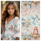 Jersey Katoen Stof Digitale Print Eenhoorn - Ecru