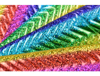 Gestepte Hologram Folie Regenboog Stof