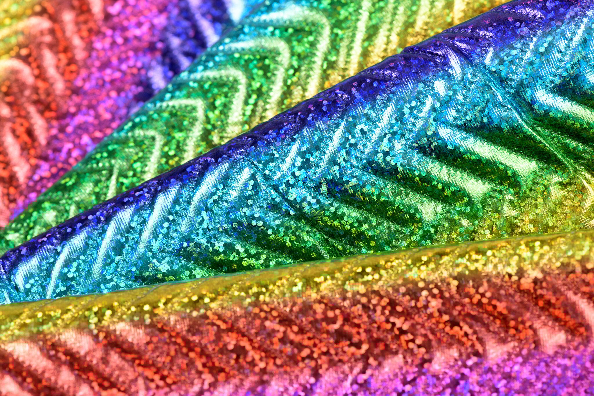 Gestepte Hologram Folie Regenboog Stof