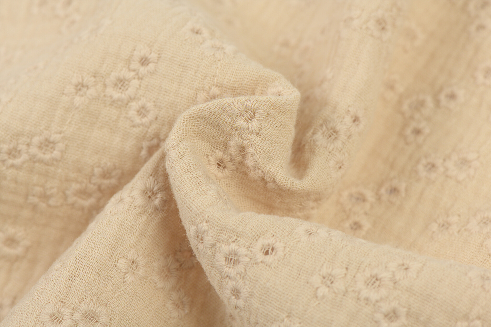 Hydrofiel Stof Geborduurd - Millefleurs Licht Beige