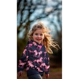 French Terry Stof Digitale Print - Paarden Donkerblauw