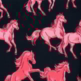 French Terry Stof Digitale Print - Paarden Donkerblauw