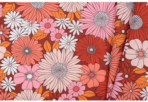 Katoen Stof Arty Ibiza - Bordeaux Blush Bloemen