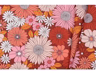 Katoen Stof Arty Ibiza - Bordeaux Blush Bloemen