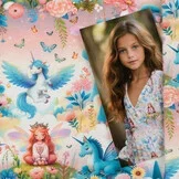 Jersey Katoen Stof Digitale Print Eenhoorn - Blauw