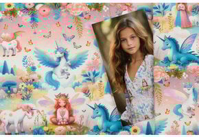 Jersey Katoen Stof Digitale Print Eenhoorn - Blauw