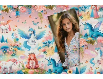 Jersey Katoen Stof Digitale Print Eenhoorn - Blauw