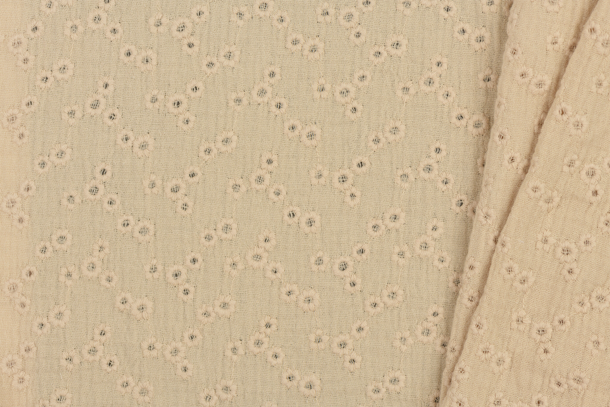 Hydrofiel Stof Geborduurd - Millefleurs Licht Beige