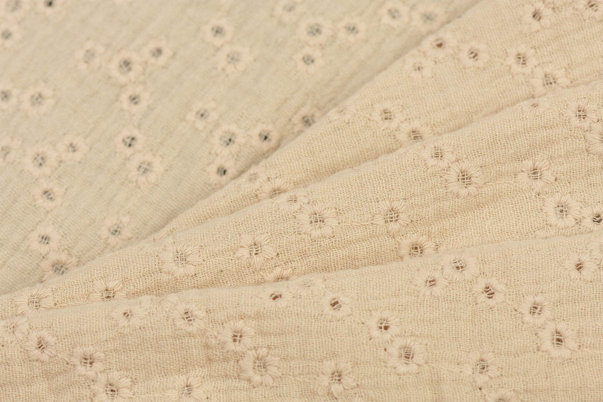Hydrofiel Stof Geborduurd - Millefleurs Licht Beige