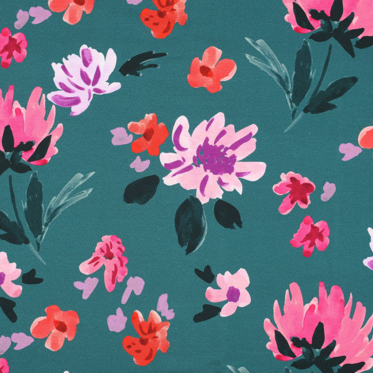 French Terry Stof Digitale Print - Colette - Nerida Hansen - Petrol