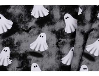Katoen Poplin Stof Digitale Print - Halloween - Spooky Ghosts!