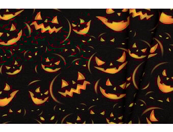 Katoen Poplin Stof Digitale Print - Halloween - Jack-o'-lantern