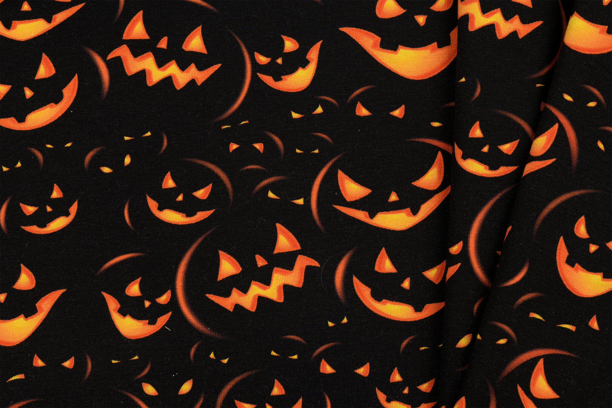 Katoen Poplin Stof Digitale Print - Halloween - Jack-o'-lantern
