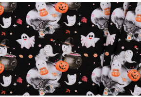 Katoen Poplin Stof Digitale Print - Scary Halloween