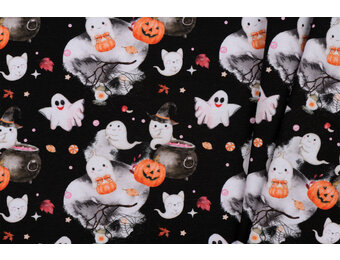 Katoen Poplin Stof Digitale Print - Scary Halloween